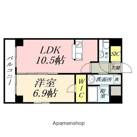 ハートフル医大前(1LDK/6階)の間取り写真