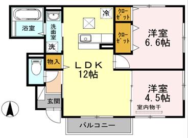 リバーパレスD棟(2LDK/1階)の間取り写真