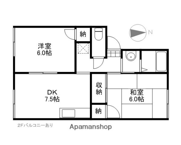 メゾンドール藤岡(2DK/2階)の間取り写真
