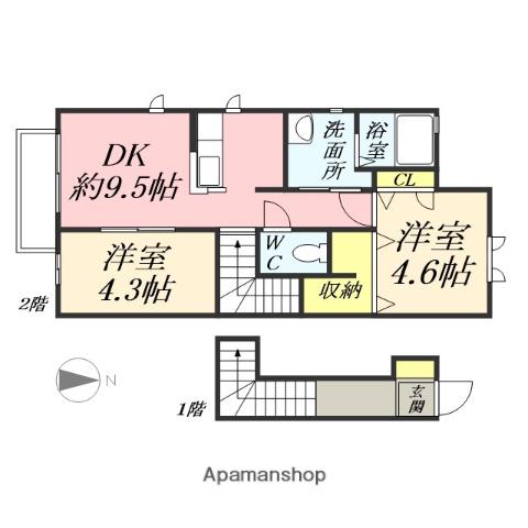 シャーメゾンK(2DK/2階)の間取り写真