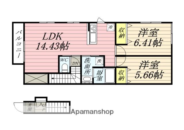 ドミール岡南(2LDK/2階)の間取り写真
