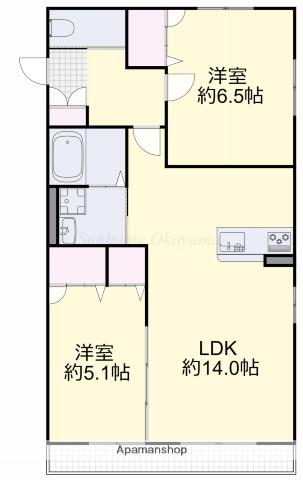 宇野線 備前片岡駅 徒歩11分 2階建 築10年(2LDK/2階)の間取り写真