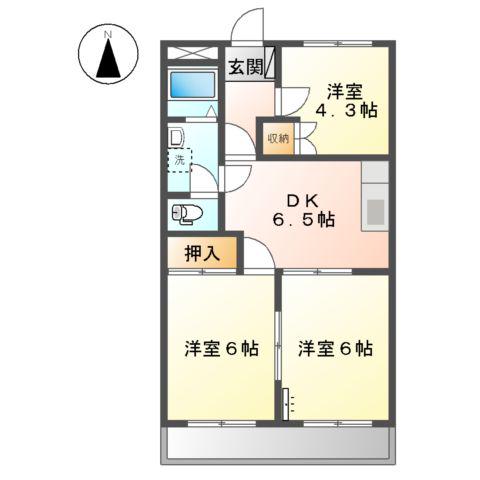 ヴィンテージ・プレイス(3DK/2階)の間取り写真