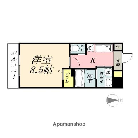 グランスクエア岡山駅西(1K/2階)の間取り写真