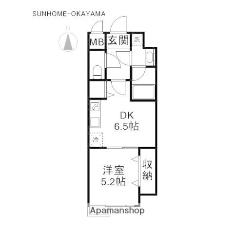 ランパス東古松(1DK/2階)の間取り写真