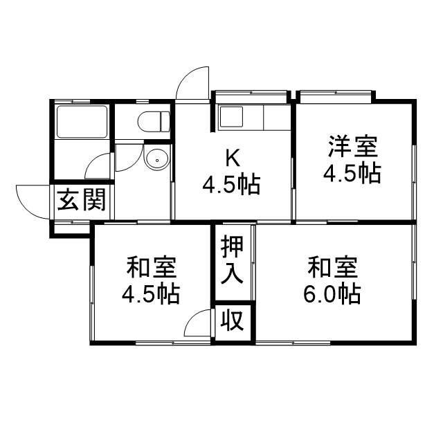 岡山電軌東山本線 東山・おかでんミュージアム駅駅 徒歩35分 1階建 築52年(3K)の間取り写真