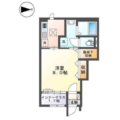 マロンクレスト B(1K/1階)の間取り写真