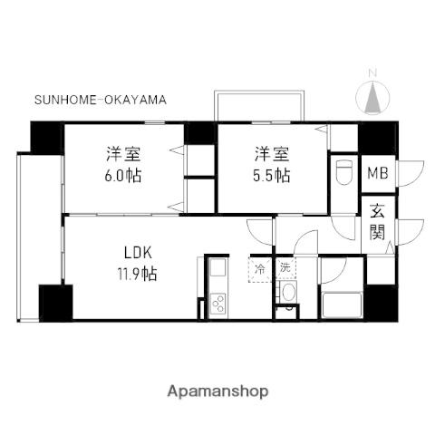 セントラルアベニュー田町(2LDK/7階)の間取り写真