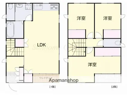 宇野線 大元駅 徒歩10分 2階建 築22年(3LDK)の間取り写真