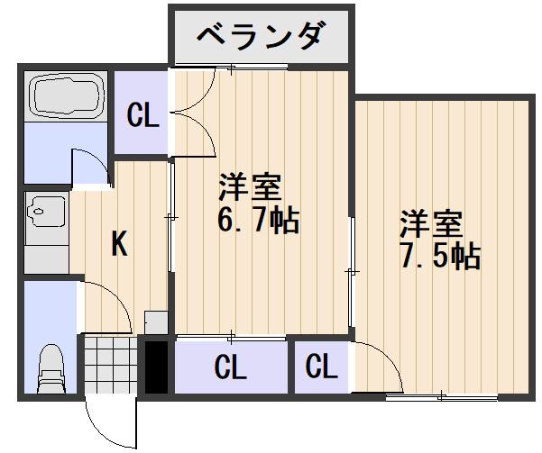 ラジール伊島(2K/3階)の間取り写真