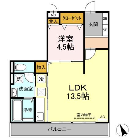 エスポワール青江(1LDK/1階)の間取り写真