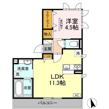 ヴィエント Ⅰ棟(1LDK/3階)の間取り写真