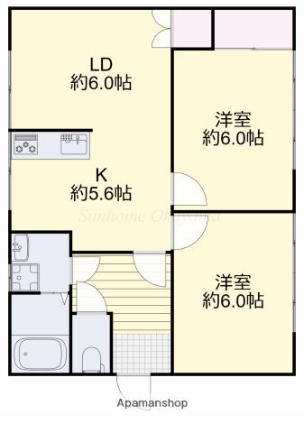 赤穂線 大多羅駅 徒歩8分 1階建 築43年(2LDK)の間取り写真