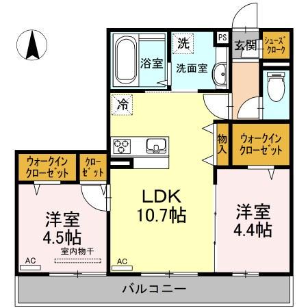 ヴェルドミールB棟(2LDK/2階)の間取り写真