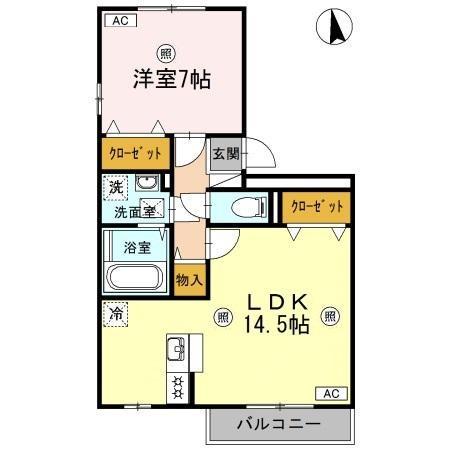 アルカディア F棟(1LDK/2階)の間取り写真
