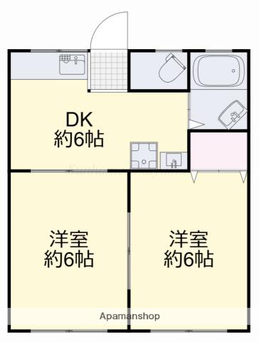 スカイハイツ A(2DK/2階)の間取り写真