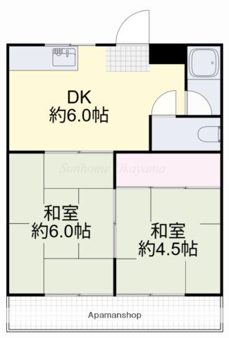 コーポ赤田A棟(2DK/1階)の間取り写真