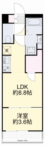 月光 旭川リバーサイドウエスト(1LDK/3階)の間取り写真