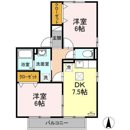 シティパル21 B棟(2DK/1階)の間取り写真