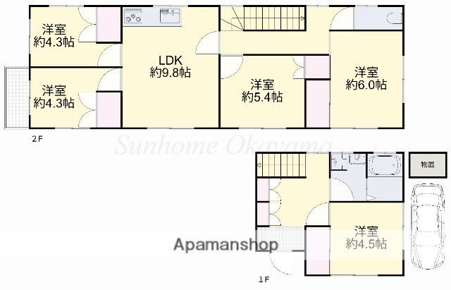 宇野線 大元駅 徒歩17分 2階建 築31年(5LDK)の間取り写真