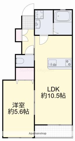 プティーシュシュ雄町(1LDK/1階)の間取り写真