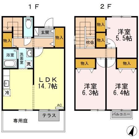 ヴィラ　ジャスティス　Ｂ(3LDK)の間取り写真