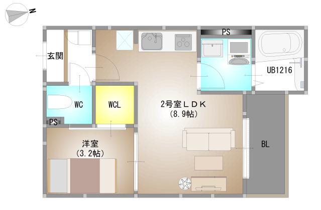 REGALEST 新保(1LDK/1階)の間取り写真