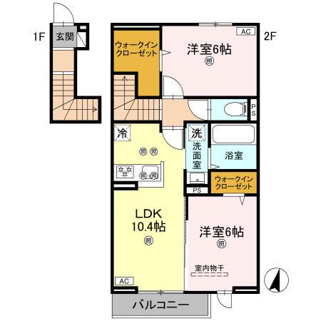 フォーゲルセレーノ A棟(2LDK/2階)の間取り写真
