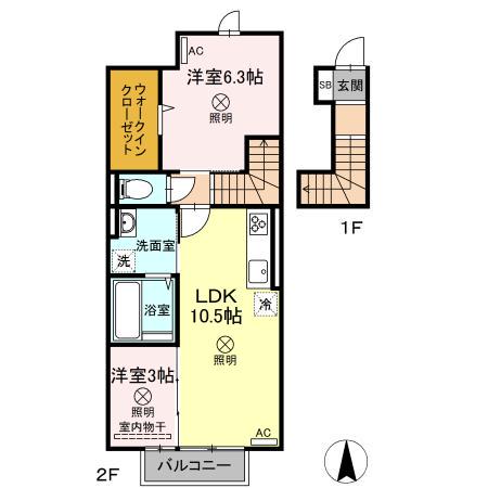 クレール B棟(2LDK/2階)の間取り写真