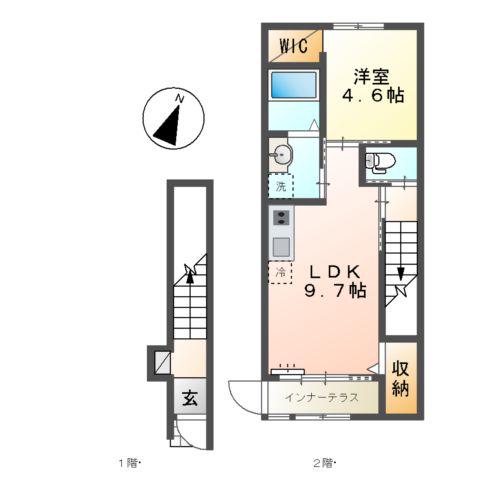 リヴェールメゾン(1LDK/2階)の間取り写真