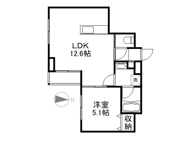 アーバン富田町(1LDK/5階)の間取り写真
