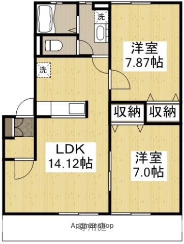 ヌーヴォー・シャンテ D(2LDK/1階)の間取り写真