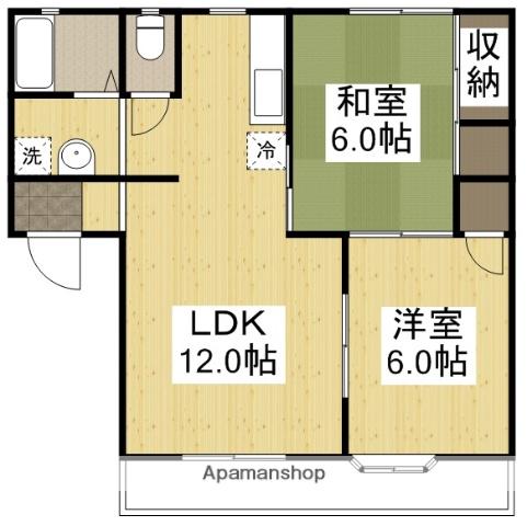 村北グリーンハイツB棟(2LDK/1階)の間取り写真