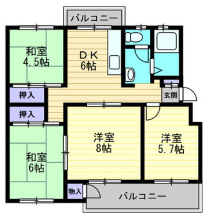 旭川ハイツB(4DK/3階)の間取り写真