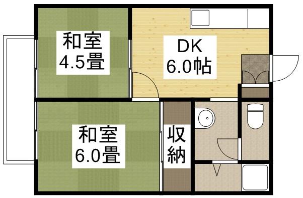 倉田第2コーポ(2DK/1階)の間取り写真