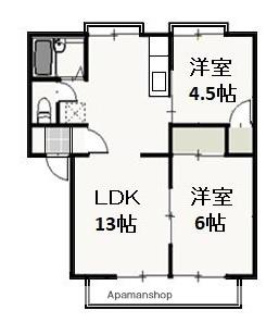 ドミアゼリアB(2LDK/2階)の間取り写真