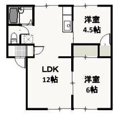 ドミアゼリアB(2LDK/1階)の間取り写真