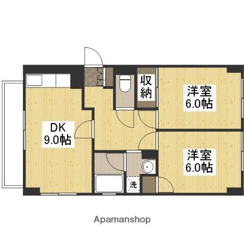 グランデュール東古松(2DK/6階)の間取り写真