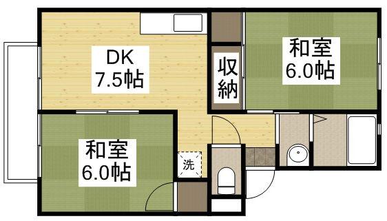ベルホワイトK(2DK/2階)の間取り写真