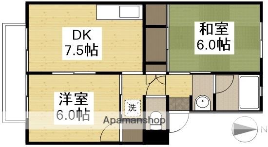 ベルホワイトK(2DK/1階)の間取り写真