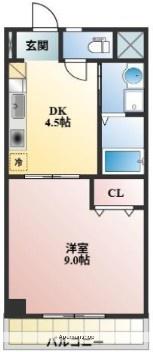 コザックス(1DK/4階)の間取り写真