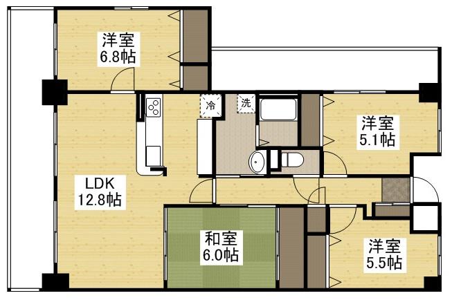 サーパス藤原西町(4LDK/8階)の間取り写真