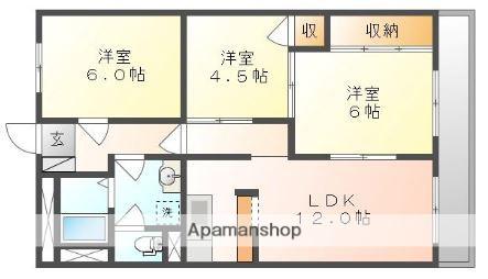 サンハイツ奥田(3LDK/4階)の間取り写真