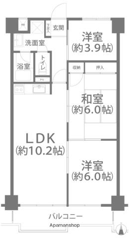 メゾンド岡文館(3LDK/3階)の間取り写真