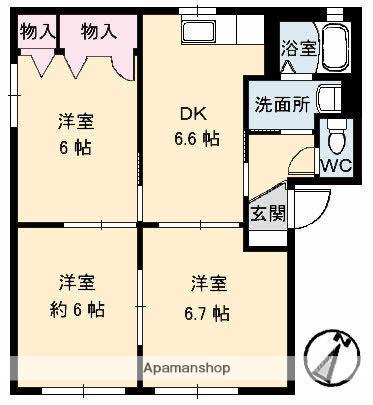 ガーデンクレスA棟(3DK/1階)の間取り写真