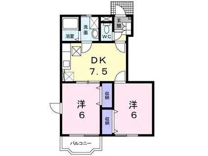 シャトーFUJI(2DK/1階)の間取り写真