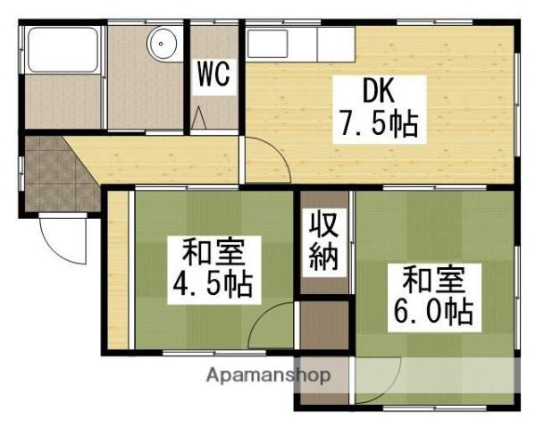 宇野線 備前西市駅 徒歩30分 1階建 築47年(2DK)の間取り写真