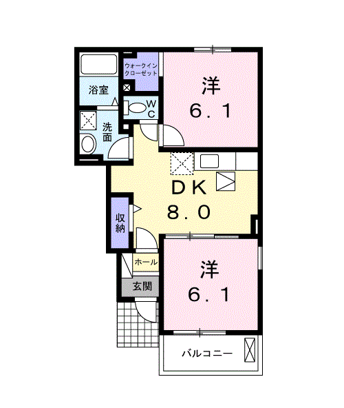 マーガレット御津(2DK/1階)の間取り写真
