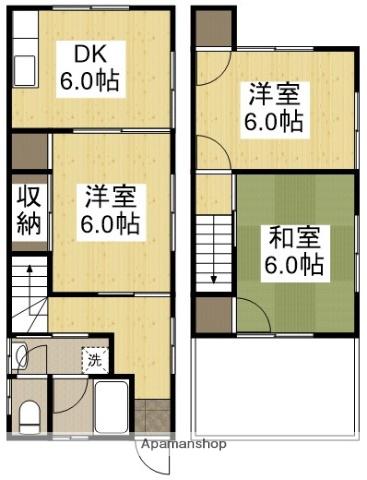 宇野線 備前西市駅 徒歩52分 2階建 築44年(3DK)の間取り写真