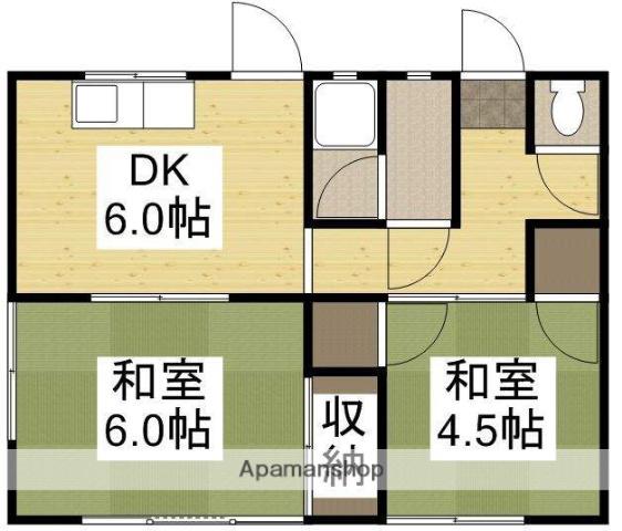 赤穂線 東岡山駅 徒歩7分 1階建 築56年(2DK)の間取り写真